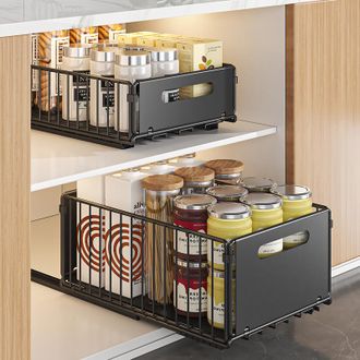 OEM Juego De 2 Organizadores De Cajones De Cocina, Organizadores Deslizantes Para Cajones De Armarios De Cocina (negro, 37,5 Cm De Profundidad X 24,5 Cm D