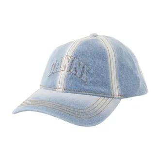 Ganni Womens A6919-676 Distressed Cotton Baseball Cap Blue