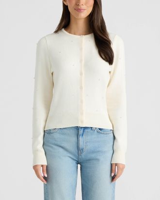 Ellen Tracy Womens Embellished Button-Front Cardigan