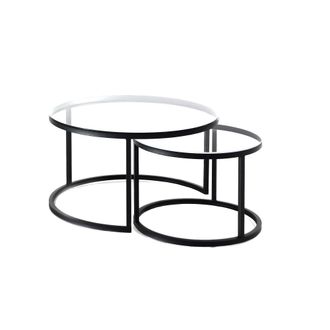 Oresteluchetta Set 2 mesas vidrio transparente y estructura negro mate, &oslash;70/50