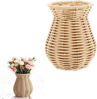 OEM Jarr&oacute;n De Rat&aacute;n - Florero/soporte Para Plantas - Decoraci&oacute;n Del Hogar - Dise&ntilde;o Tejido A Mano - 14,5 Cm X 12 Cm - Blanco Marfil