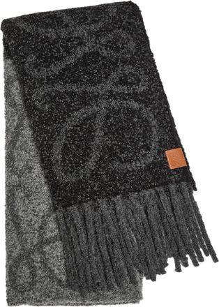 Loewe Anagram Fringed Alpaca-blend Scarf - Grey - One Size