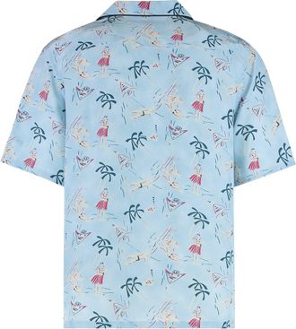 Prada Mens Shirt Printed Viscose Light Blue