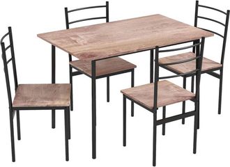 HOMCOM Set 5 Pezzi Tavolo e Sedie Salvaspazio in mdf e Acciaio Marrone e Nero - Homcom