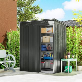 OUTSUNNY 5 x 3.5ft Metal Garden Shed with Effortless Assembly, Dark Grey