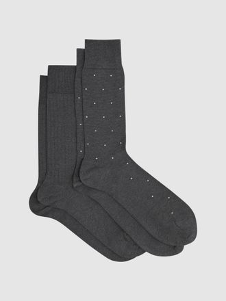 Reiss Charcoal Graham Pack Cotton-blend Plain and Spot Socks, S & M