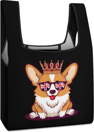 Generic British Corgi Dog Shopping Bag Reusable Grocery Tote Bag Foldable Handbag for Travel Picnic