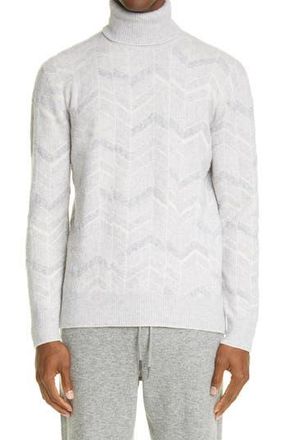 Ermenegildo Zegna Herringbone Cashmere & Wool Turtleneck Sweater in Grey at Nordstrom Rack, Size 42 Us / 52 Eu
