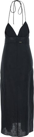 Twinset Womens Long Dress Embroidery Black Linen