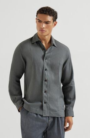 Brunello Cucinelli Linen shirt in Anthracite at Nordstrom, Size 4X-Large Eu