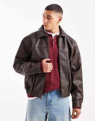 Hollister Giacca harrington in pelle sintetica marrone