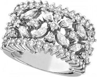 Allurez Marquise & Round Diamond Flower Ring in 18K White Gold (2.34ct)