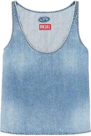 Diesel Top In Light Blue Cotton With Scoop Neck