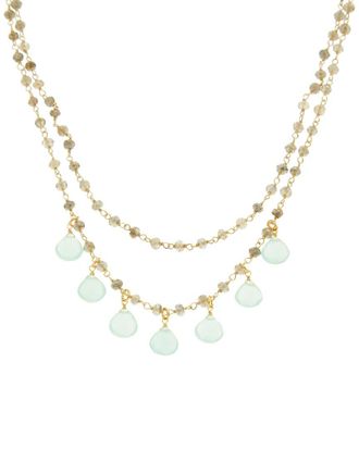 Rachel Reinhardt Jewelry Vermeil Labradorite & Amazonite Dangle Necklace