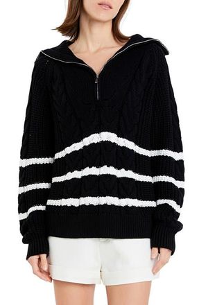 English Factory Stripe Half-Zip Sweater in Black/white at Nordstrom, Size Small