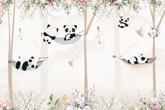 OEM Fotomural Infantil De Pandas En Hamacas En El Bosque Dwk330 300x200