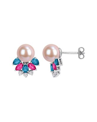 Rina Limor Silver 225.00 ct. tw. Gemstone & 8-8.5mm Pearl Earrings