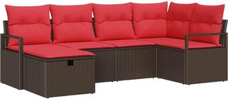 vidaXL Conjunto De Sof&aacute; De Jard&iacute;n 6 Uds. Marr&oacute;n Rat&aacute;n Sint&eacute;tico Vidaxl