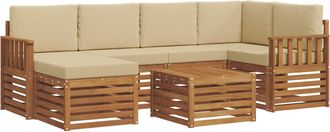 vidaXL Conjunto De Sof&aacute;s De Exterior 7 Uds. Natural Y Beige Poli&eacute;ster Vidaxl