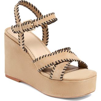 Cinq &agrave; Sept Platform Wedge Sandal in Brown Sugar/Black at Nordstrom Rack, Size 10Us / 40Eu