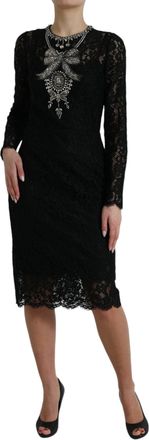 Dolce & Gabbana Womens Black Lace Crystal Embellished Sheath Dress Nylon Cotton Viscose