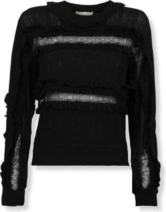 Ulla Johnson Demma Pullover - Dames - Ronde hals truien - Zwart - L - Wol - Truien & Vesten