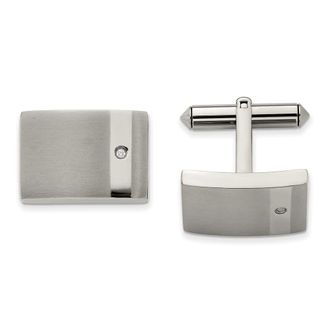 Diamond2Deal Titanium Brushed and Polished with Cubic Zirconia Cufflinks