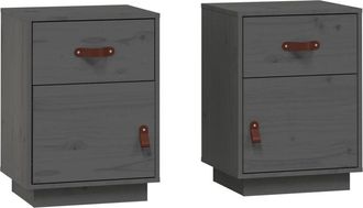 vidaXL Vidaxl - Mesitas de noche 2 uds madera maciza de pino gris 40x34x55 cm