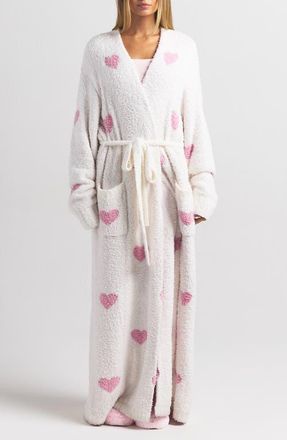SKIMS Cozy Knit Unisex Robe in Ivory Spaced Hearts at Nordstrom, Size Large