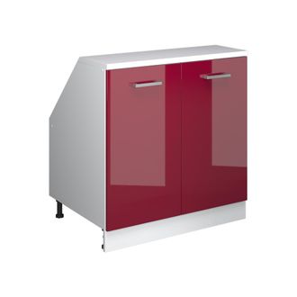 Vicco Armario De Cocina Para Techo Inclinado R-line, Rojo De Alto Brillo, 80 Cm Con 2 Puertas, 60 Cm De Profundidad, Vicco