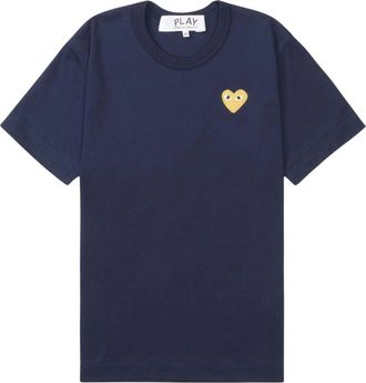 Comme Des Garçons Tops, Heren, Blauw, M, Katoen, Heart-patch T-shirt