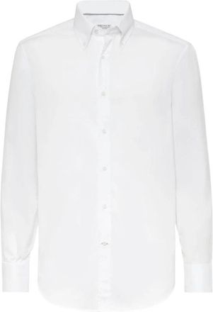 Brunello Cucinelli Twill Basic Fit Shirt - Heren - Casual Overhemden - Wit - 2XL - Katoen - Overhemden