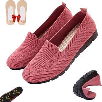 Generic Womens Orthopedic Knit Comfort Loafers-Slip-Resistant Walking Shoes, Comfort Lightweight Soft Sole Mesh Low-Top Flat (Pink,8.5)