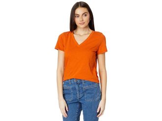 Madewell Whisper Cotton V-Neck T-Shirts Womens Clothing Rusted Orange : XS (Womens 00-0)