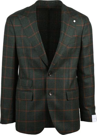 Lubiam Tailored Jacket with Orange Windowpane Check Pattern