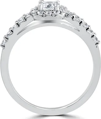 Pompeii3 3/4CT Cushion Halo Round Diamond Engagement Ring 14K White Gold Size Selectable
