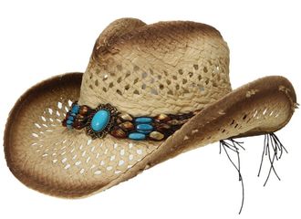 Eozy Womens Straw Cowboy Hat Bend Brim Fedora Hat Sun Beads Decorates Hollow Out Cowgirl Sun Hats for Beach Outdoor Brown