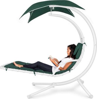 Best Choice Products Hanging Curved Chaise Lounge Chair Swing w/ Pillow, Shade, Stand