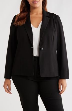 Kasper One-Button Seamed Waist Blazer in Black at Nordstrom, Size 18W