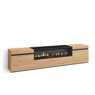 Skraut Home Skraut Home - Mueble Tv, Televisi&oacute;n, Muebles De Sal&oacute;n, Almacenaje, 200x45x35cm, Para Tv Hasta 80, Chimenea El&eacute;ctrica, Estilo Moderno, Roble Y Negro