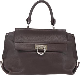 Ferragamo Sofia Satchel Grainy Leather Brown Leather Handbag (Pre-Owned)