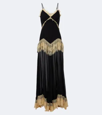 De La Vali Estela lace-trimmed georgette maxi dress