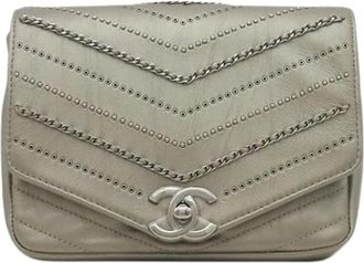 Chanel Pre-owned Vintage Quilted Flap Crossbody Bag - Dames - Vintage Schoudertas - Grijs - ONE Size - Leer - Vintage