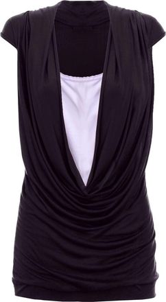 Generic New Ladies Gathered Cowl Neck TOP Women Sleeveless Long Vest TOP Size 8-26 Black