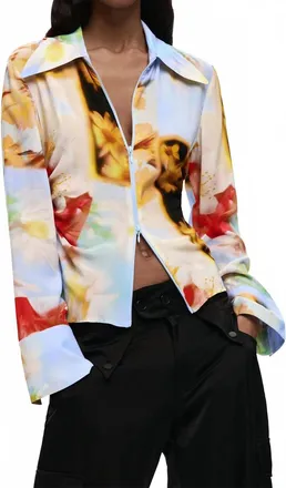 Desigual Butt Draped Abstract Floral Blouse In Yellow