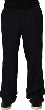 Dolce & Gabbana Mens Linen Straight-Leg Trousers Black