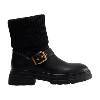 Twinset Bikerlaarzen met gebreid detail - Dames - Winterlaarzen - Zwart - 41 EU - Polyester - Schoenen