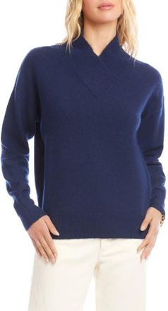 Karen Kane Crossover Collar Sweater in Navy at Nordstrom, Size X-Large