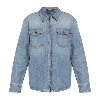 Versace Denim Shirts, male, Blue, Size: 2XL Denim Zip Overshirt
