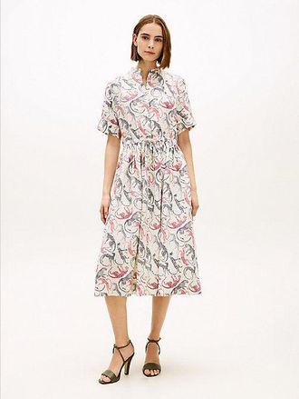Tommy Hilfiger Print Pure Linen Midi Shirt Dress